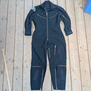 Vintage 1972 Jumpsuit Women's Black Royal Canadian Air Cadets 253 Wide-Leg Retro
